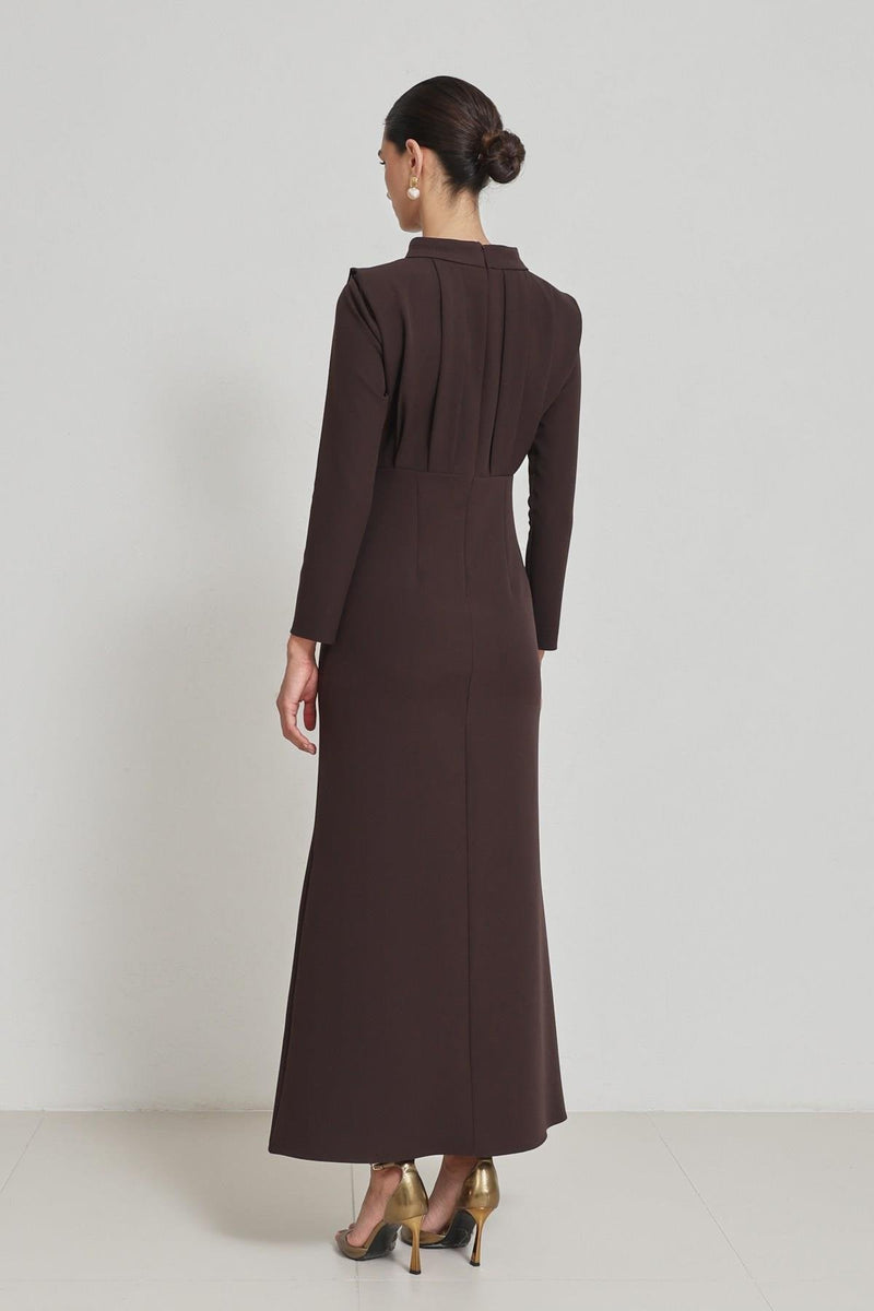 Setre Long Sleeve Dress With Draped Detail Coffee Brown