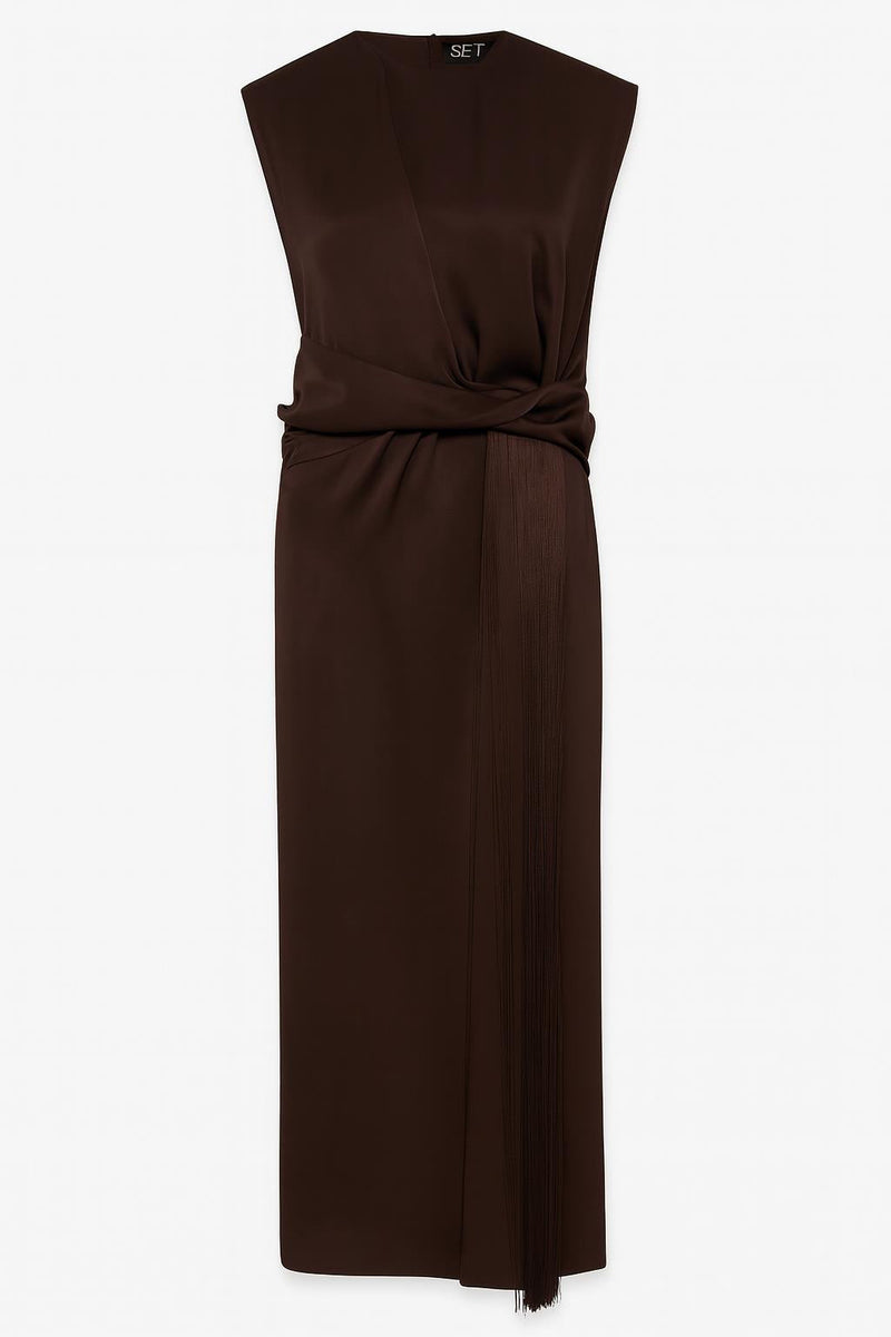 Setre Waist Detailed With Tassel Dress Burgundy