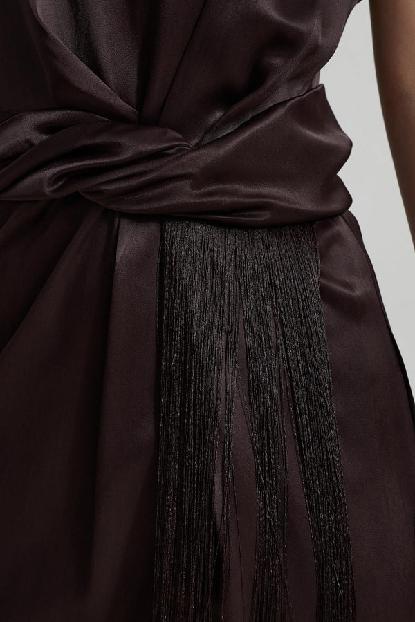 Setre Waist Detailed With Tassel Dress Burgundy