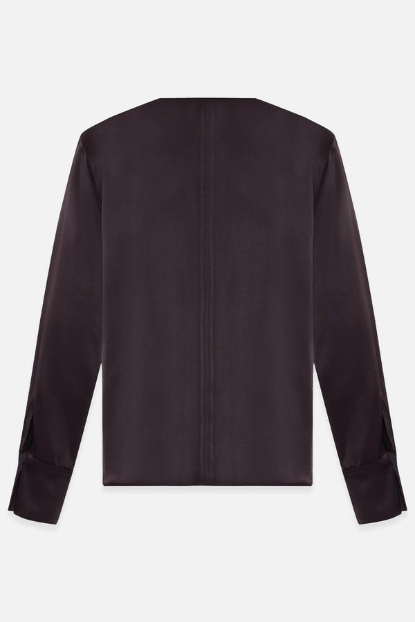 Setre Collar Accessory Detailed Relaxed Cut Blouse Chocolate Brown