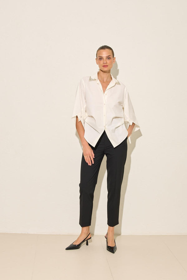 Setre Shirt With Stone And Sleeve Detail On The Collar Ecru