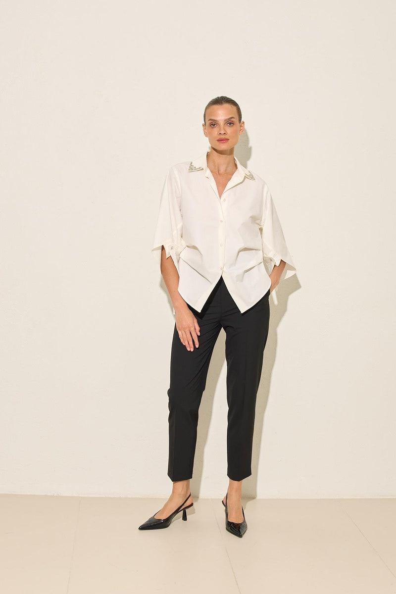 Setre Shirt With Stone And Sleeve Detail On The Collar Ecru