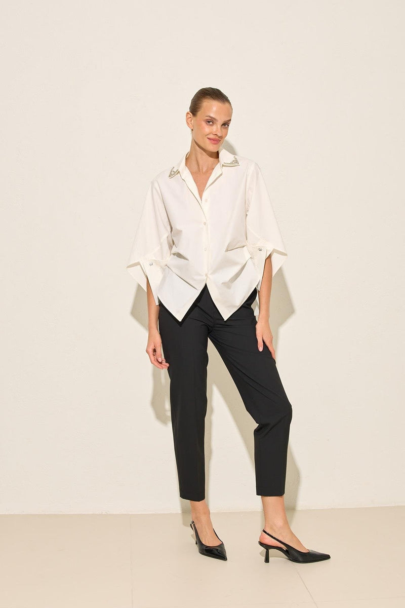 Setre Shirt With Stone And Sleeve Detail On The Collar Ecru
