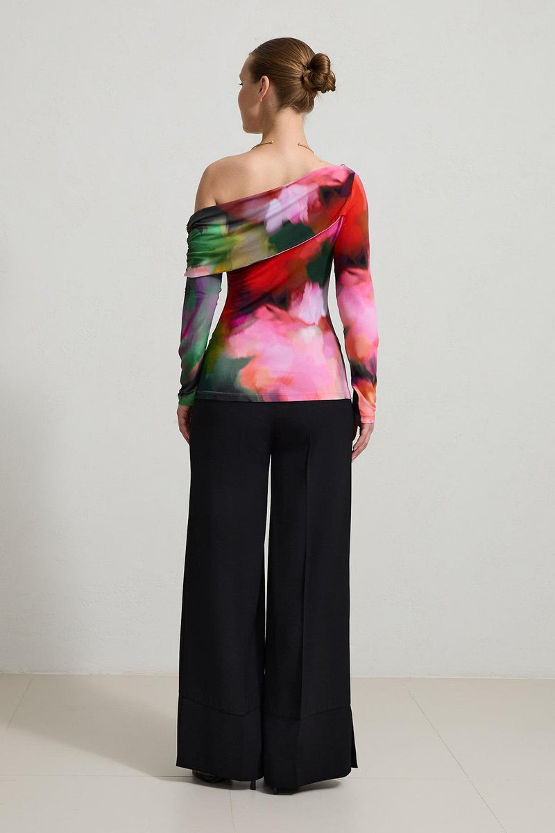 Setre Collar And Waist Detailed Patterned Blouse Red