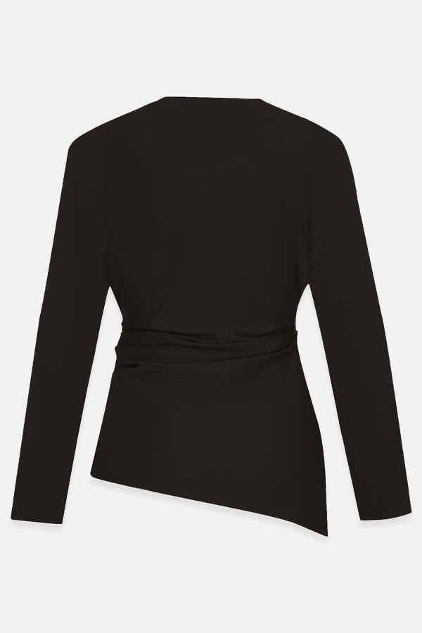 Setre Waist Accent Asymmetrical Blouse Black