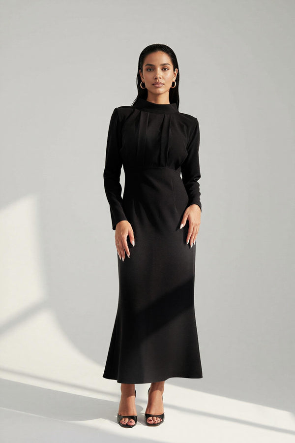 Setre Long Sleeve Dress With Draped Detail Black