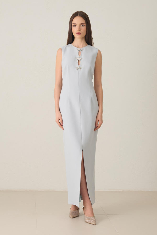 Setre Low-Cut Bow Detail Sleeveless Dress Light Grey