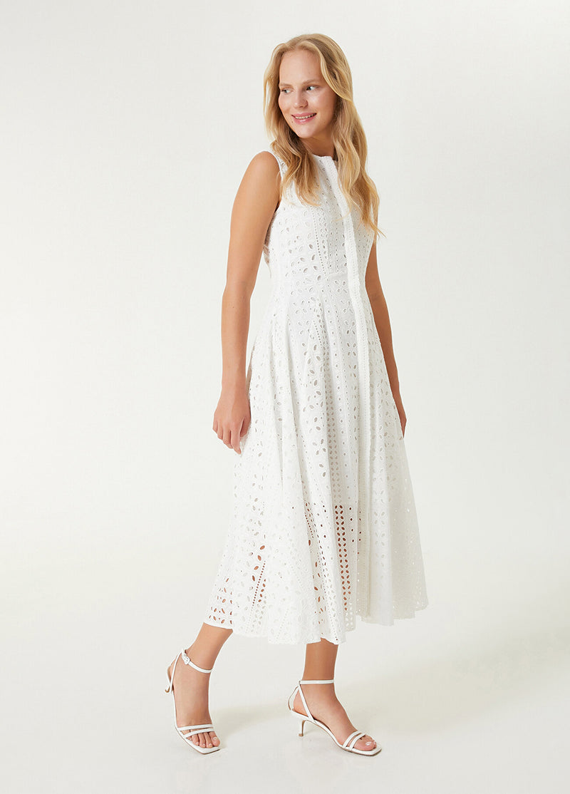 Beymen Club Sleeveless Embroidered Midi Dress Off White