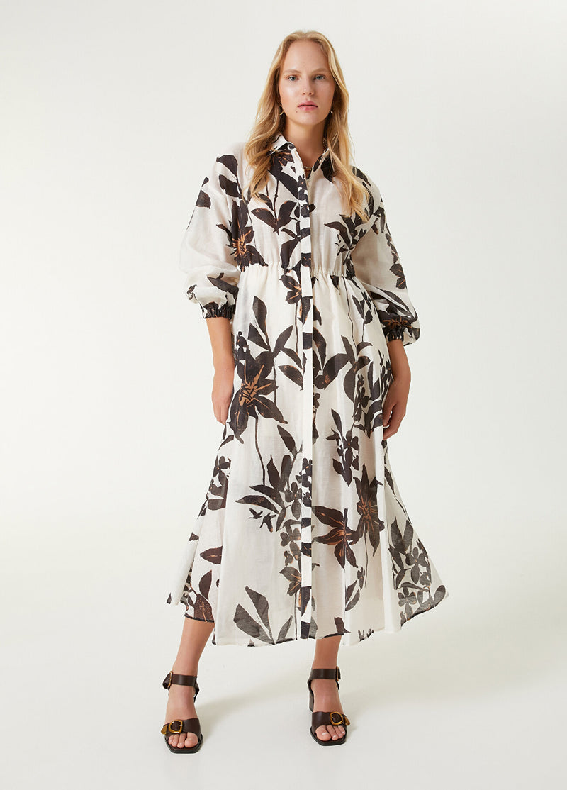 Beymen Club Printed Maxi Shirt Dress Black&White