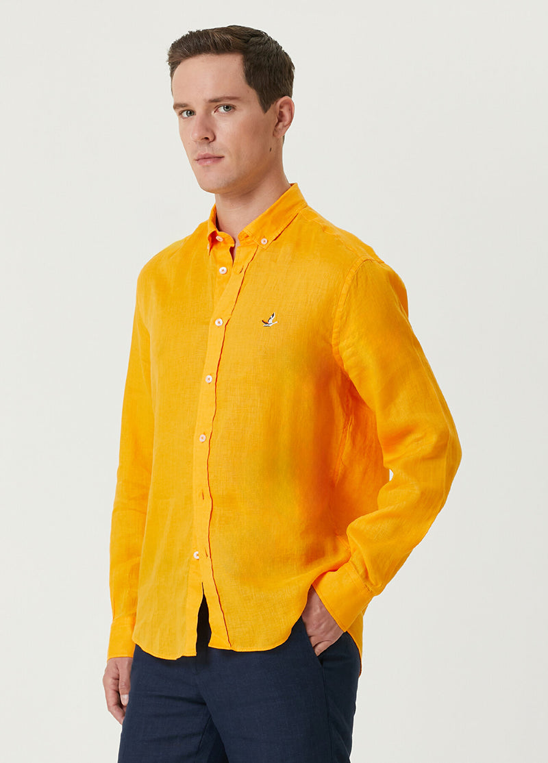 Beymen Club Men Comfort Fit Linen Shirt Orange