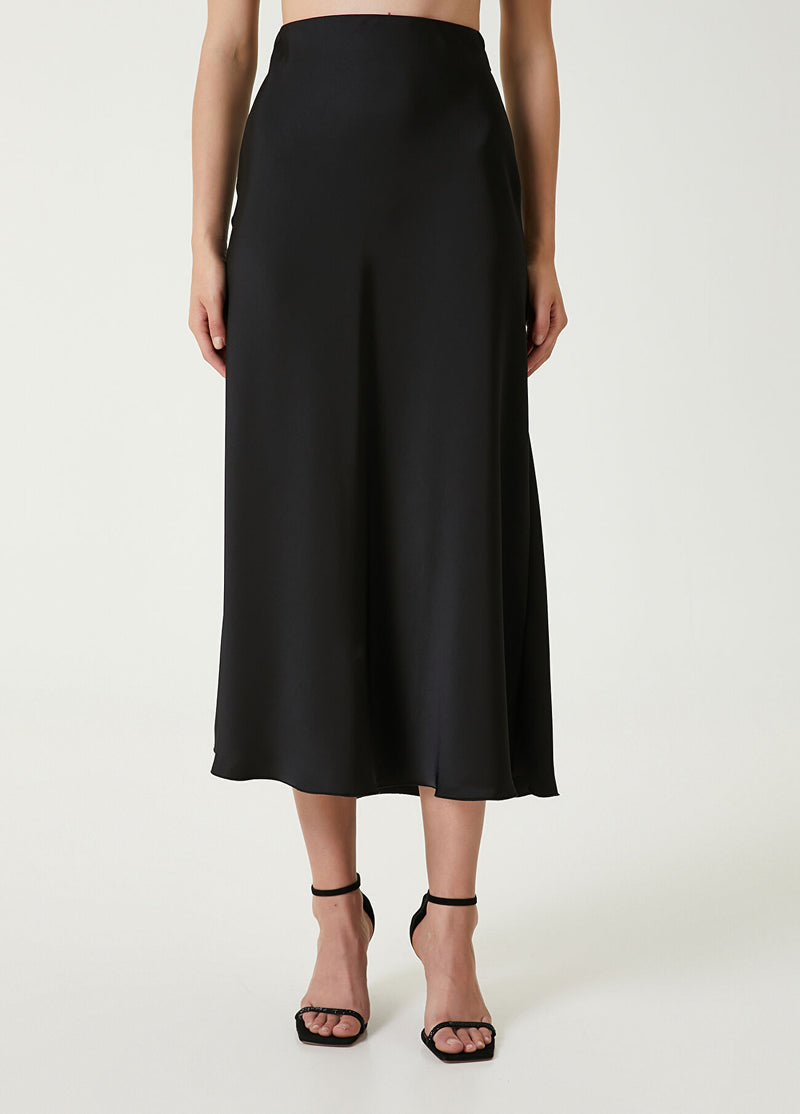 Beymen Club Midi Satin A-Line Skirt Black