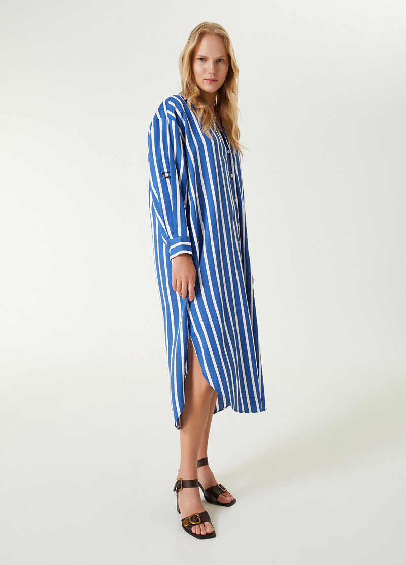 Beymen Club Stripe Sleeve Detail Midi Dress Blue - White