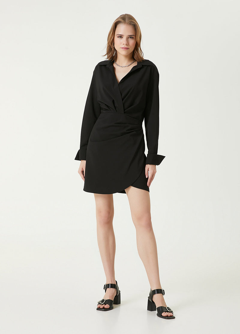 Beymen Club V-Neck Wrap Mini Dress Black