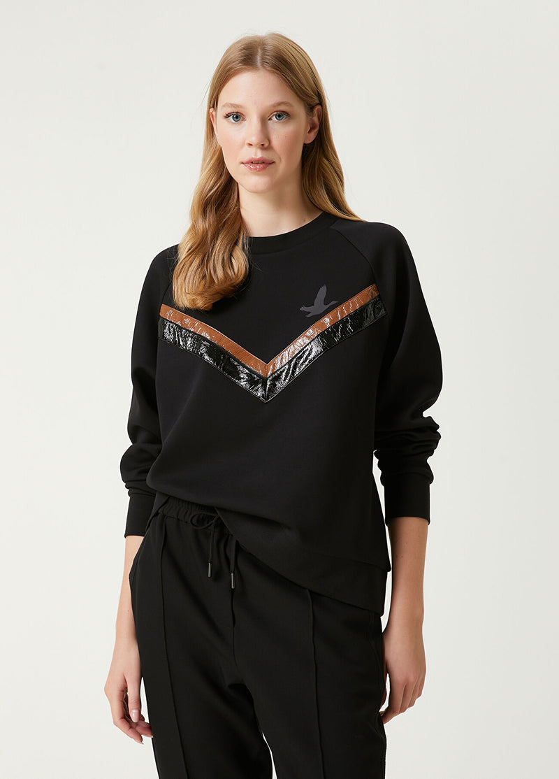 Beymen Club Patent Leather Stripe Sweatshirt Black