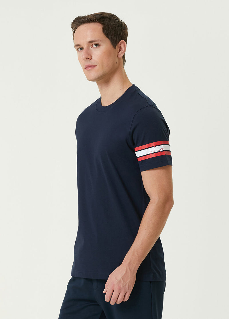 Beymen Club Men Stripe Printed Logo T-Shirt Navy