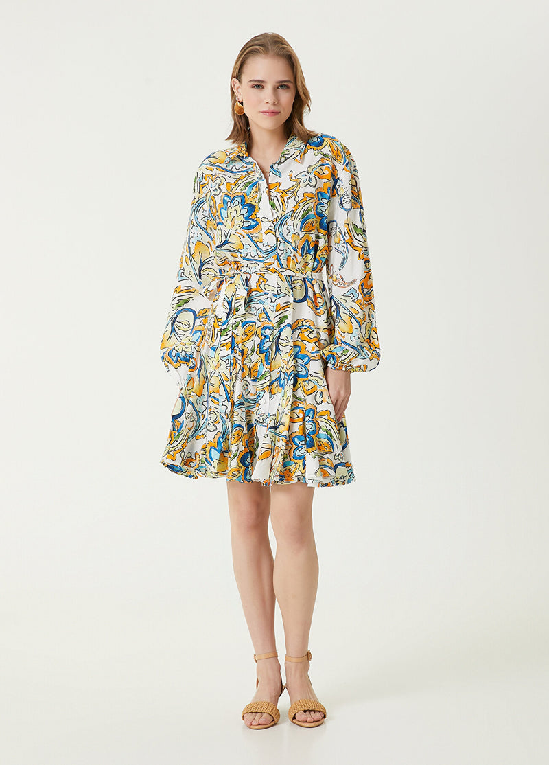 Beymen Club Patterned Mini Shirt Dress Ecru