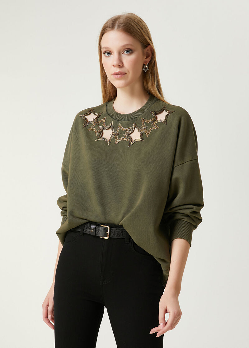 Beymen Club Star Embroidered Sweatshirt Khaki