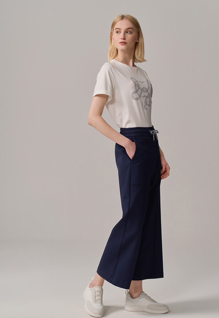 Choice Wide Legs Pin Tuck Basic Trousers Navy