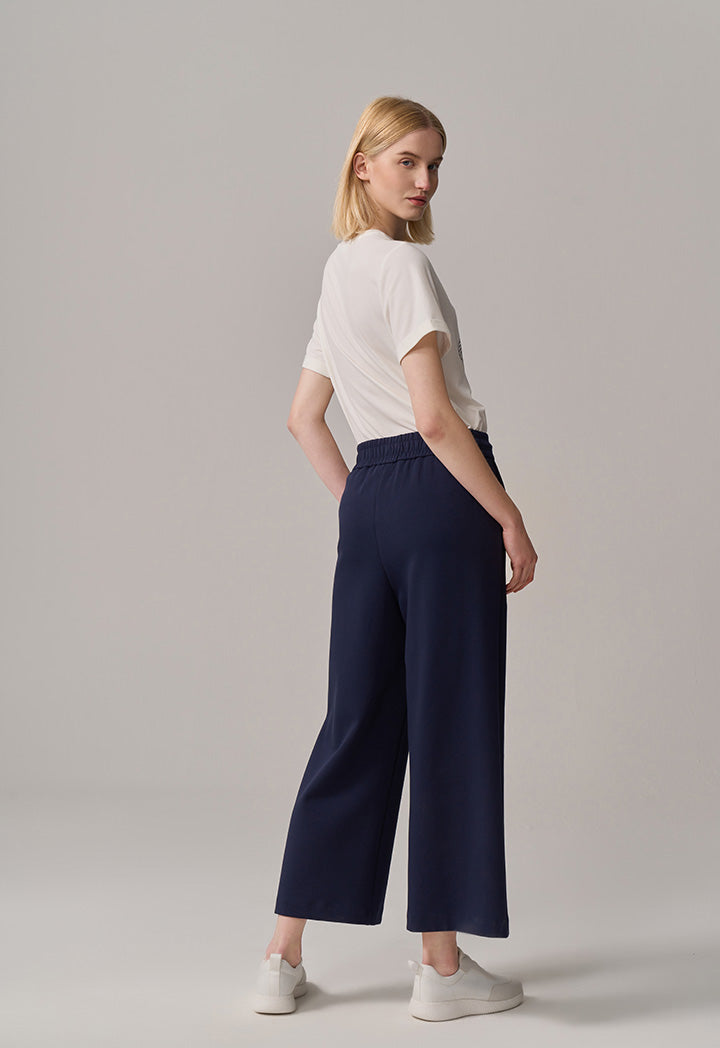 Choice Wide Legs Pin Tuck Basic Trousers Navy