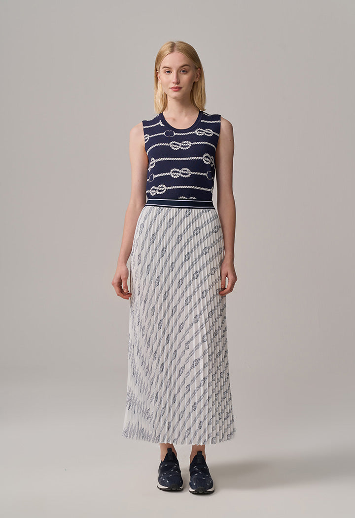 Choice Elastic Waist Monogram Maxi Skirt Navy-White