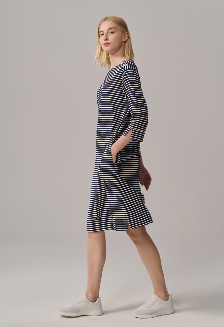 Choice Contrast Striped Dress Navy-White