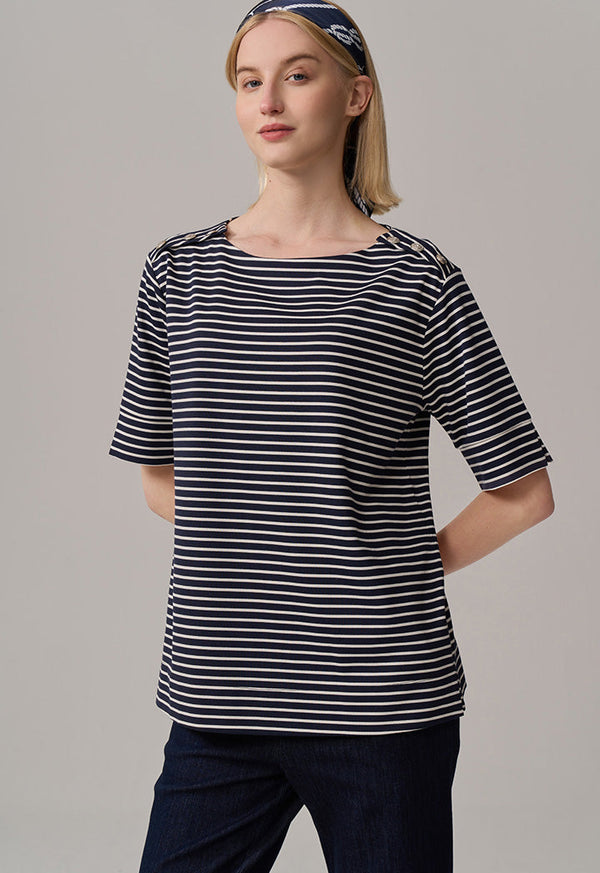 Choice Short Sleeve Contrast Striped T-Shirt Navy-White