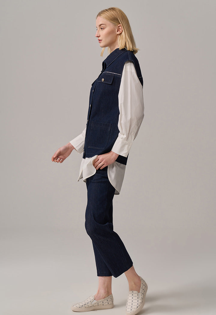 Choice Solid Sleeveless Denim Gilet Navy