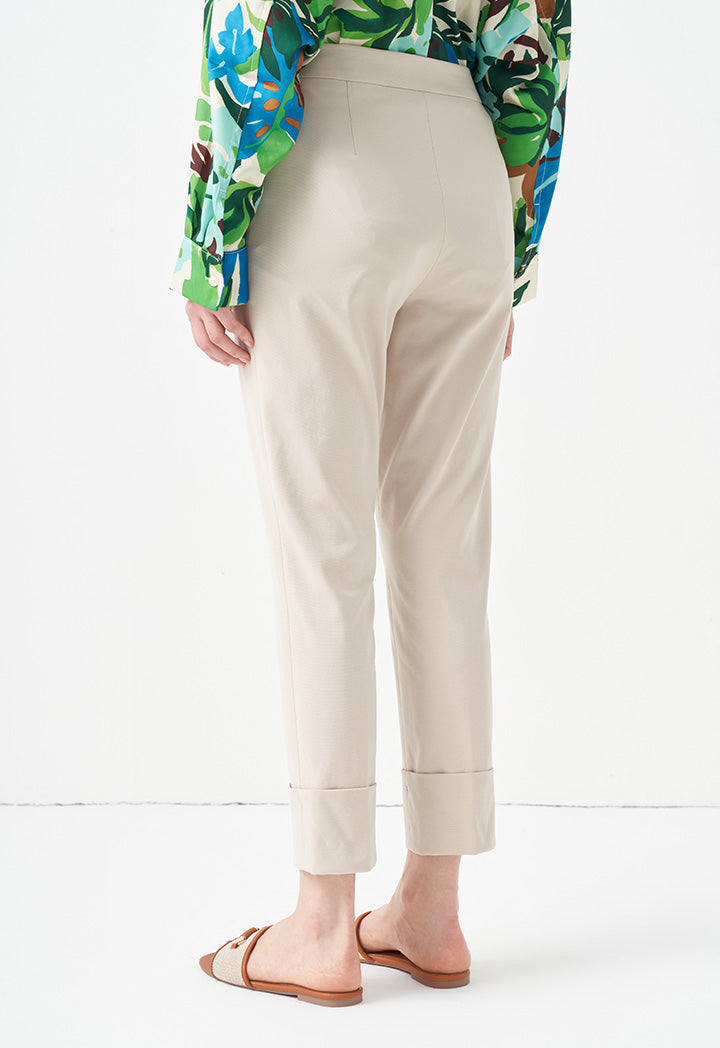 Choice Solid High Waist Trousers Beige