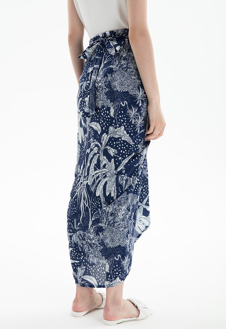 Choice All Over Printed Wrap Tie Skirt Navy