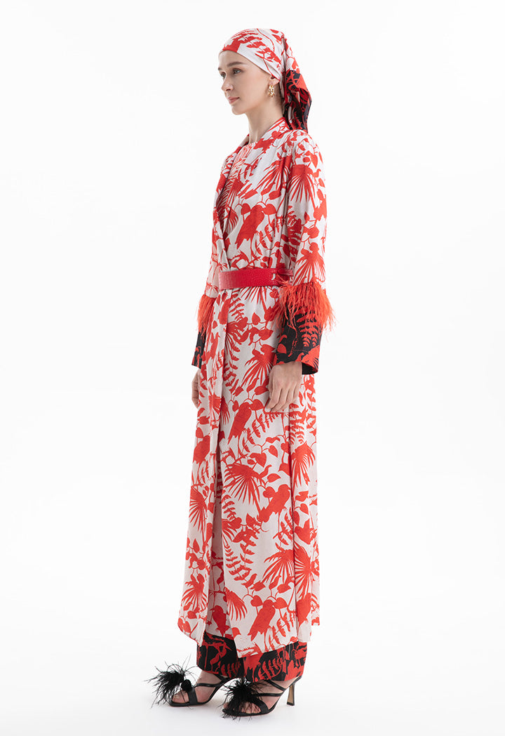 Choice Feather Sleeves Printed Maxi Abaya Print