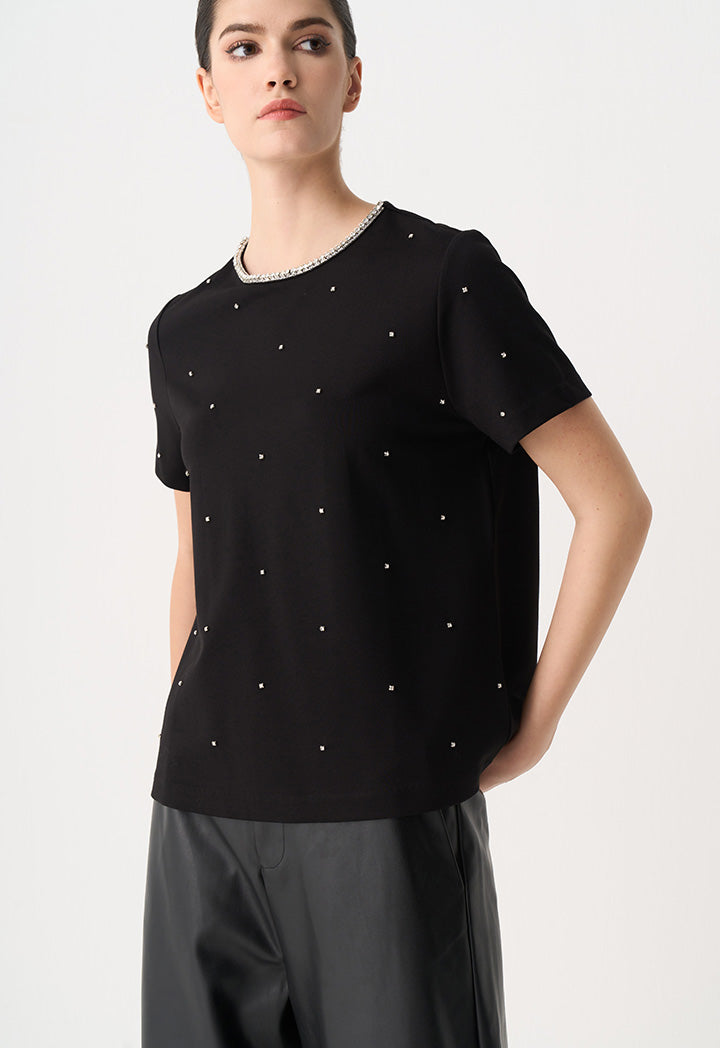 Choice Rhinestone Embellished T-Shirt Black