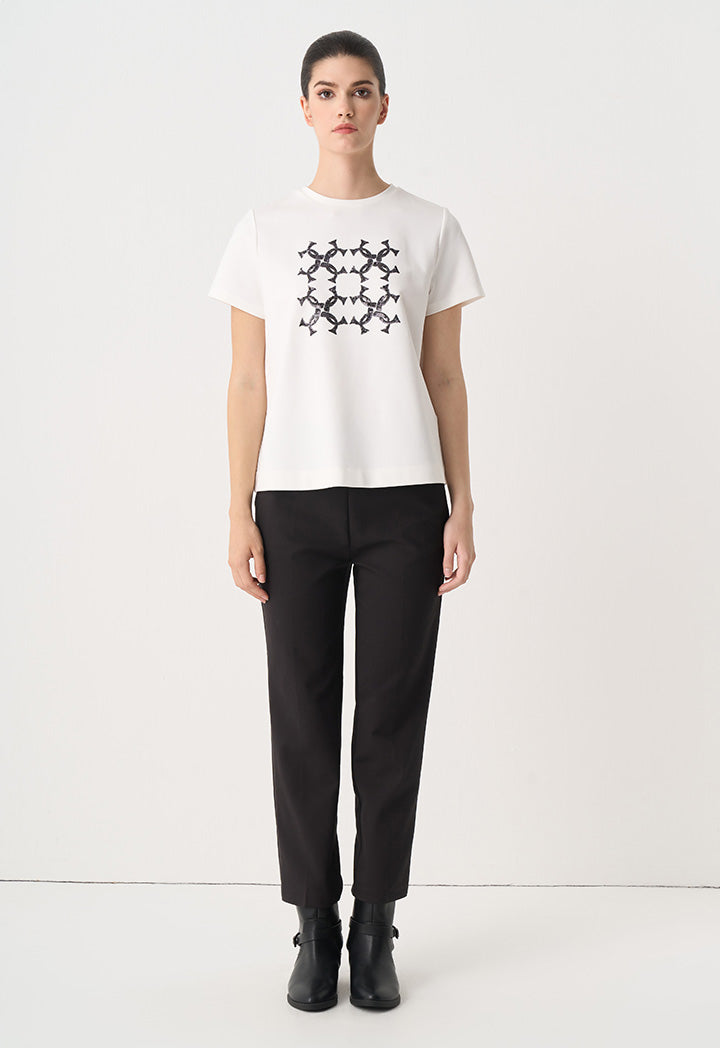 Choice Solid Sequin Monogram T-Shirt Off White