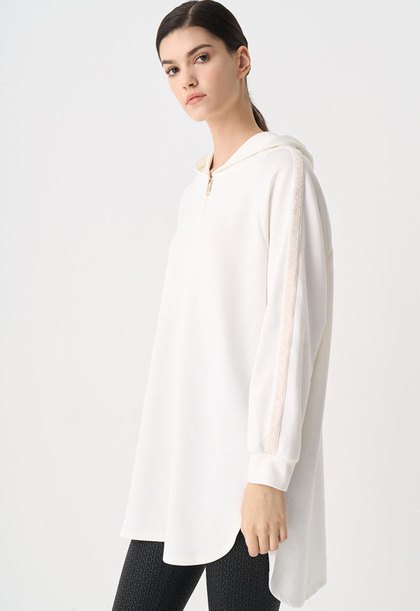 Choice Raglan Sleeves High-Low Hoodie Off White