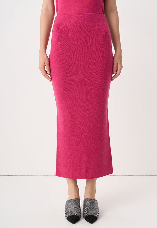 Choice Solid Knitted Skirt Fuchsia