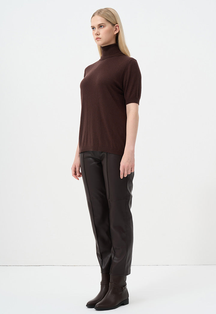 Choice Basic Short Sleeves Knitted T-Shirt Brown