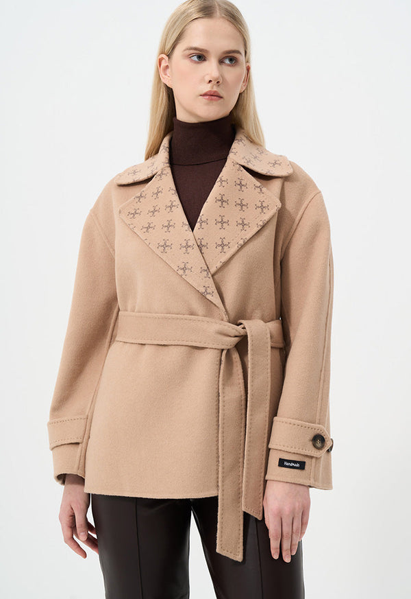 Choice Double Breasted Notched Collar Coat Camel