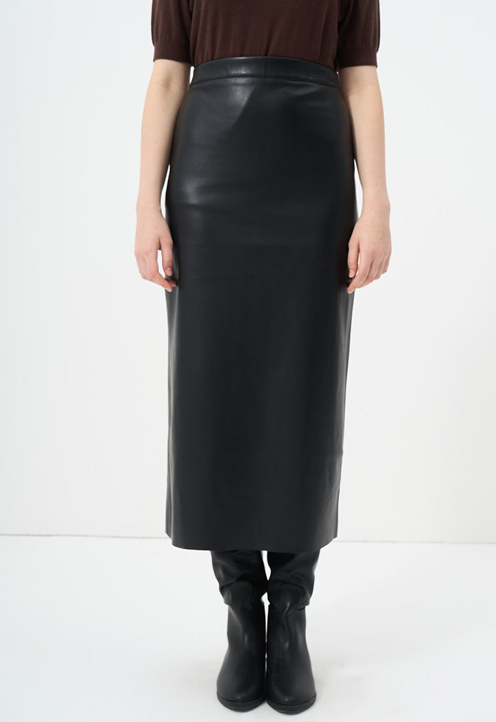 Choice Single Tone Faux Leather Skirt Black