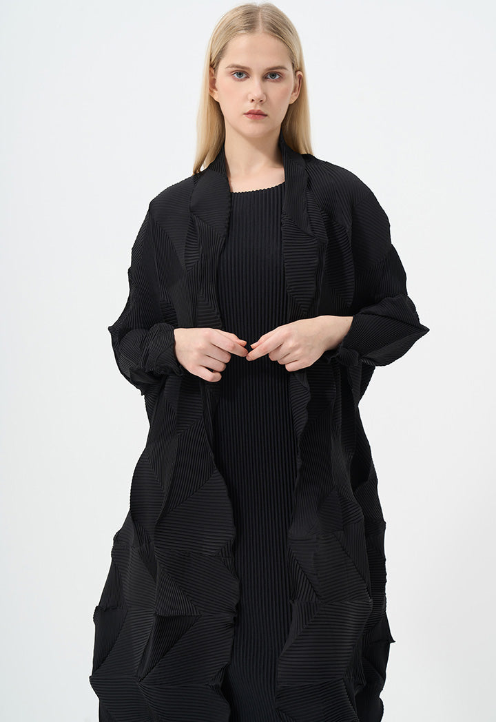 Choice Solid Pleated Maxi Jacket Black