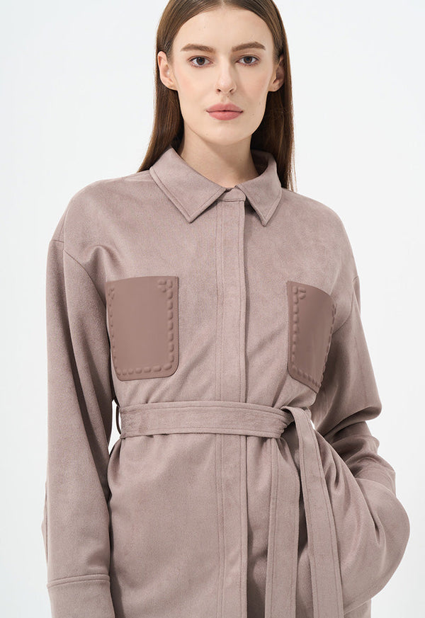 Choice Solid Front Pocket Belted Jacket Vison