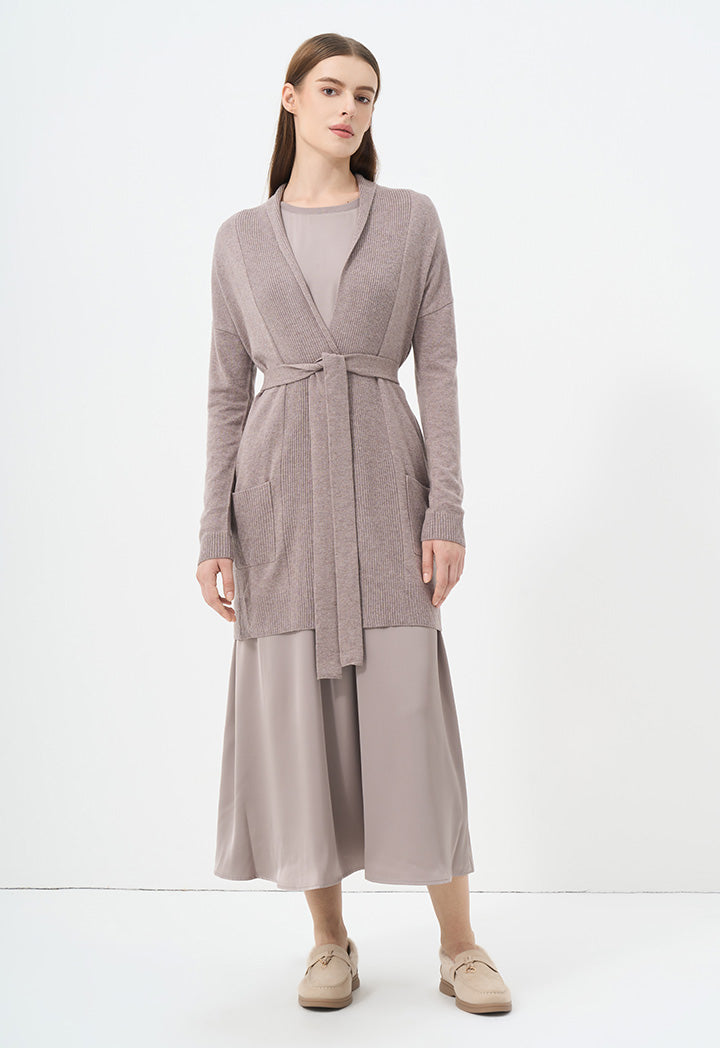 Choice Solid Long Sleeve Knitted Cardigan Taupe