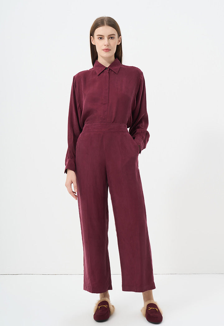 Choice Solid Wide Legs Trousers Burgundy