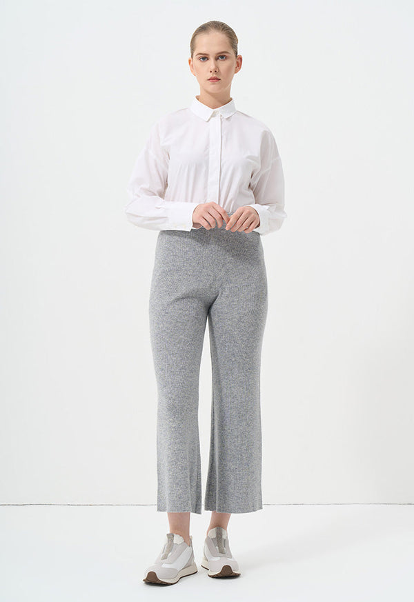 Choice Solid Straight Legs Knitted Trousers Grey Melange