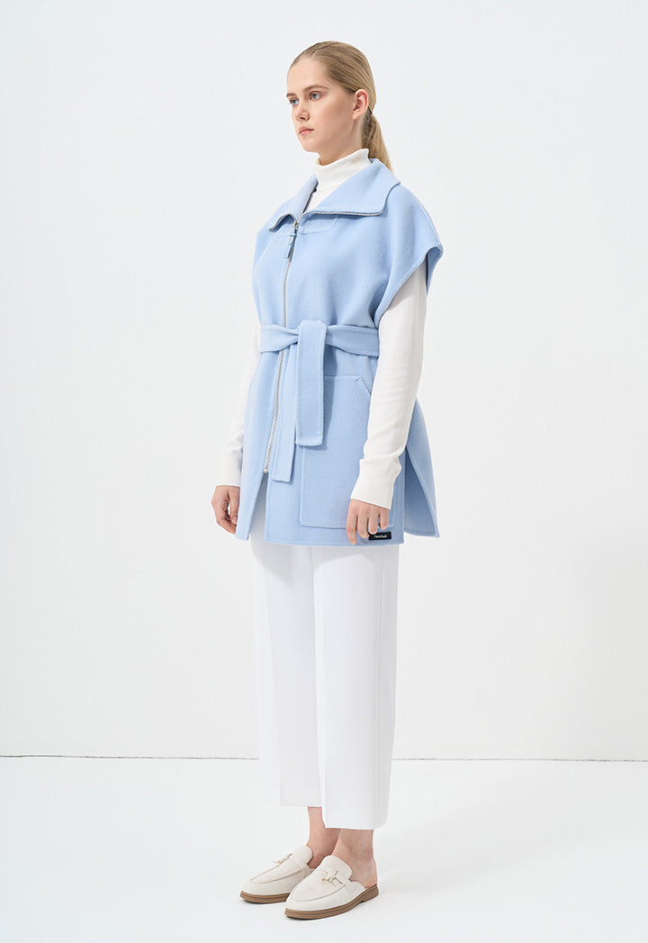 Choice Sleeveless Belted Solid Kimono Sky Blue