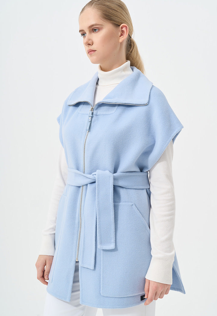 Choice Sleeveless Belted Solid Kimono Sky Blue