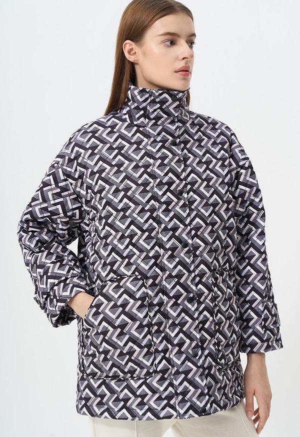 Choice Quilted Printed Long Sleeves Jacket Multi Color