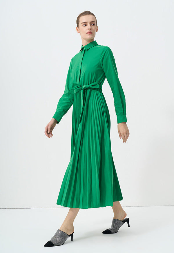 Choice Solid Half Button Maxi Dress Green