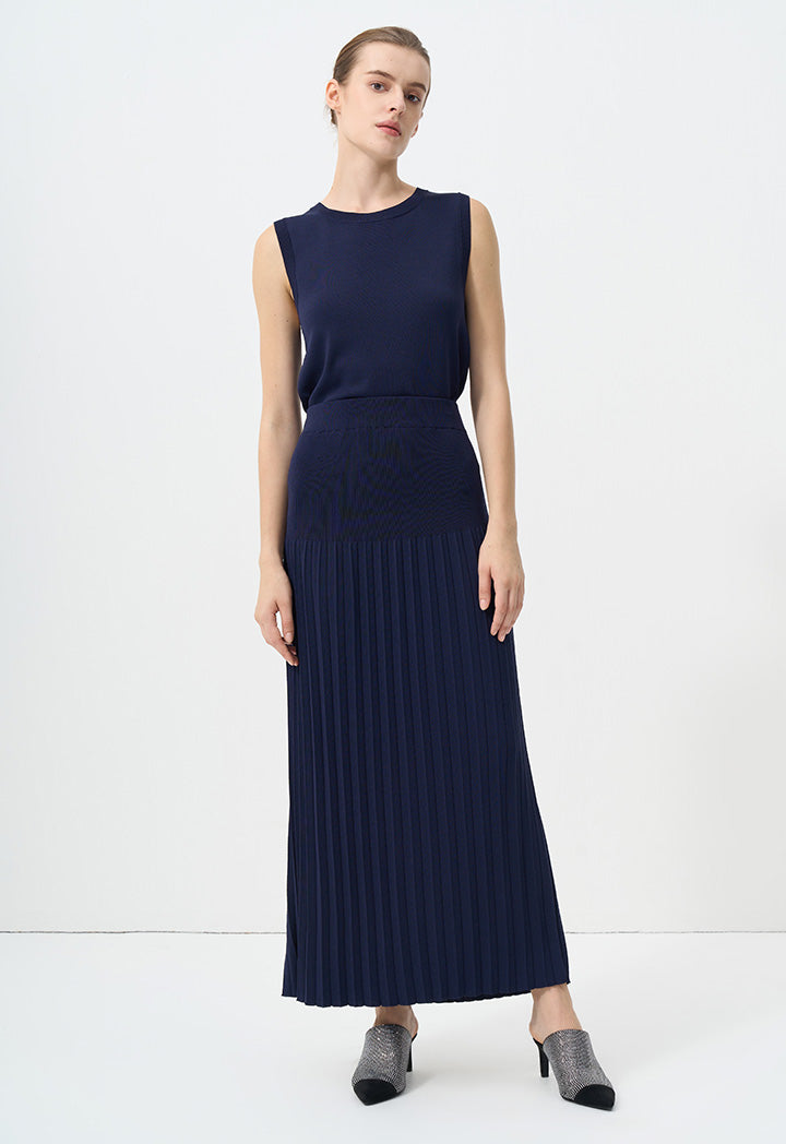 Choice Solid Pleated Knitted Skirt Navy