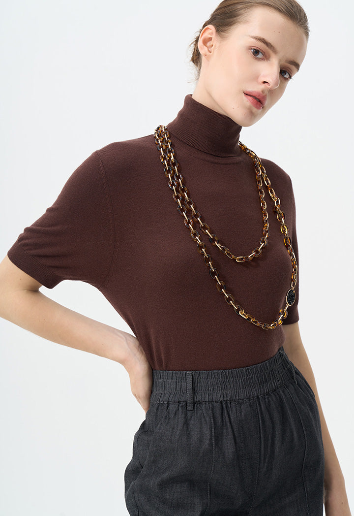 Choice Basic Short Sleeves Knitted T-Shirt Brown