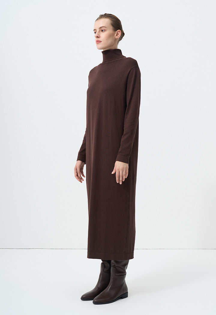 Choice Turtleneck Basic Maxi Dress Brown