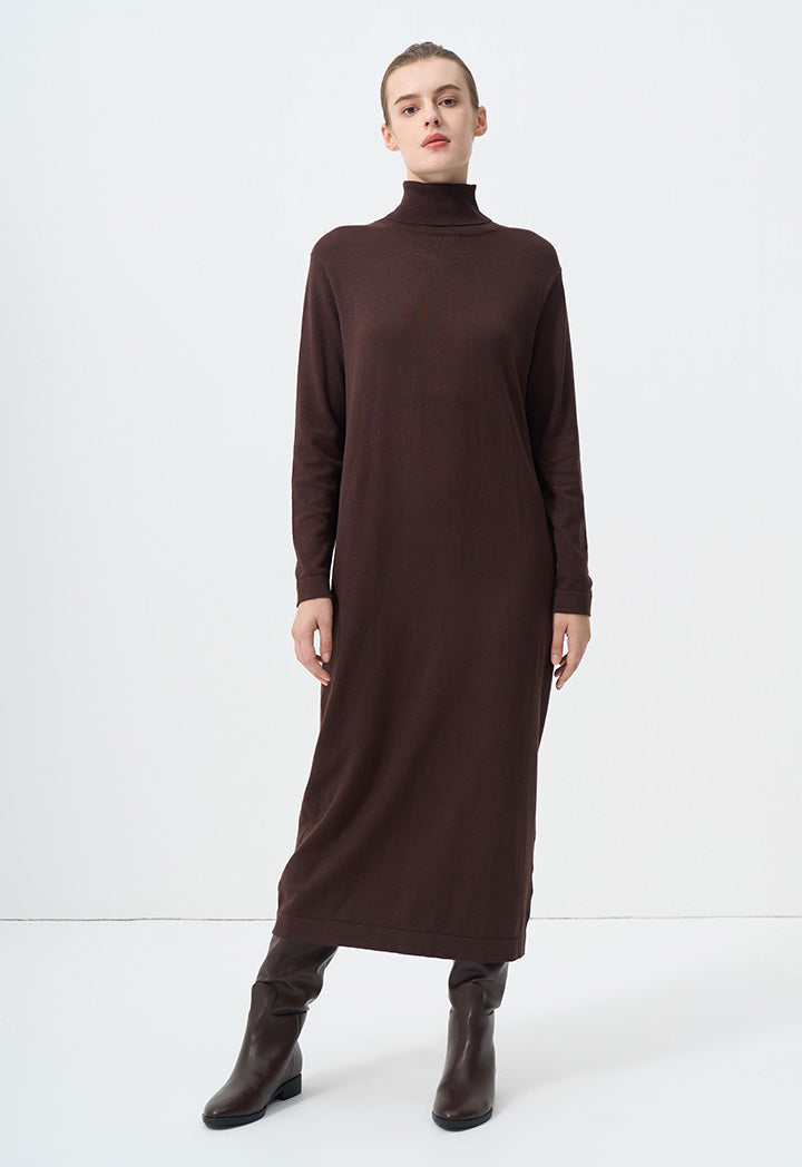 Choice Turtleneck Basic Maxi Dress Brown